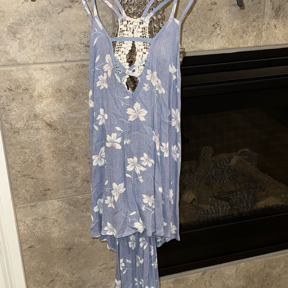 Blue Floral Sleeveless Dress